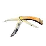 Browning 505 Japan Stag Handle Folding Knife with Leather Sheath