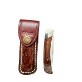 Buck 501 Folding Pocket Knife with Wooden Handle and Leather Sheath