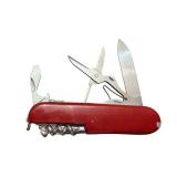 Red Multi-Tool Pocket Knife with Leather Sheath