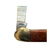Vintage Two-Blade Pocket Knife with Wooden Handle and Brass Bolsters