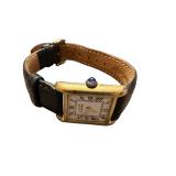 Cartier Tank Watch with Gold-Tone Case and Black Leather Band