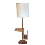 G - Mid-Century Modern Laurel Walnut Floor Lamp with Table and Magazine Rack