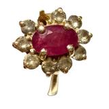 14k Gold Ruby and Diamond Cluster Ring - Size 5/5.5