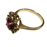 14k Gold Ruby and Diamond Cluster Ring - Size 5/5.5