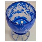 LR - Vintage Bohemian Blue Cased Glass Apothecary Jar with Stag and Fox Motif