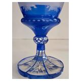 LR - Vintage Bohemian Blue Cased Glass Apothecary Jar with Stag and Fox Motif