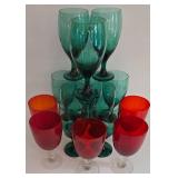 LR - Set of 10 Vintage Libbey Green and Red Glass Stemware Goblets