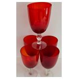 LR - Set of 10 Vintage Libbey Green and Red Glass Stemware Goblets