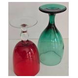 LR - Set of 10 Vintage Libbey Green and Red Glass Stemware Goblets