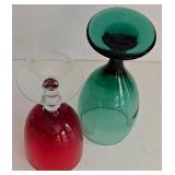 LR - Set of 10 Vintage Libbey Green and Red Glass Stemware Goblets