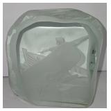 LR - Vintage Etched Glass Block / Paperweight with Whaling Scene