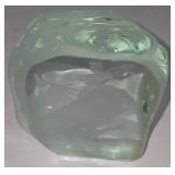 LR - Vintage Etched Glass Block / Paperweight with Whaling Scene