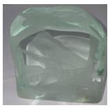 LR - Vintage Etched Glass Block / Paperweight with Whaling Scene