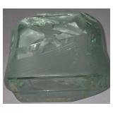 LR - Vintage Etched Glass Block / Paperweight with Whaling Scene