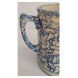 LR - Collection of 3 Handmade Pottery Pieces: Vintage Spongeware Pitcher, Scalloped Bowl, and Round Bowl