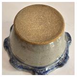 LR - Collection of 3 Handmade Pottery Pieces: Vintage Spongeware Pitcher, Scalloped Bowl, and Round Bowl