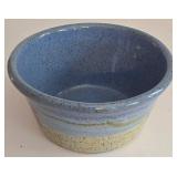 LR - Collection of 3 Handmade Pottery Pieces: Vintage Spongeware Pitcher, Scalloped Bowl, and Round Bowl
