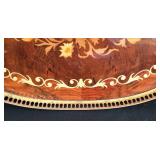 LR - Vintage Inlaid Wood Serving Tray with Floral Design and Brass Handles