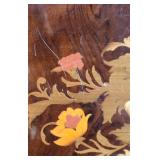 LR - Vintage Inlaid Wood Serving Tray with Floral Design and Brass Handles