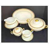 LR - Vintage Meito China Serving Set Made in Japan - Platter, Casserole, Gravy Dish, Creamer, Sugar Bowl