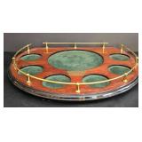 LR - Vintage Edinburgh Scotland Crystal Decanter with Stopper, 6 Glasses and Half Round Wooden Tray