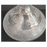 LR - Vintage Edinburgh Scotland Crystal Decanter with Stopper, 6 Glasses and Half Round Wooden Tray