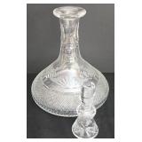 LR - Vintage Edinburgh Scotland Crystal Decanter with Stopper, 6 Glasses and Half Round Wooden Tray