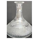 LR - Vintage Edinburgh Scotland Crystal Decanter with Stopper, 6 Glasses and Half Round Wooden Tray