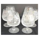 LR - Vintage Edinburgh Scotland Crystal Decanter with Stopper, 6 Glasses and Half Round Wooden Tray