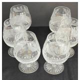 LR - Vintage Edinburgh Scotland Crystal Decanter with Stopper, 6 Glasses and Half Round Wooden Tray