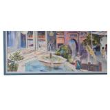 LR - Framed Asian Market and Harbor Artwork, Signed