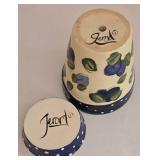 LR - Set of 3 Hand-Painted Ceramic Kitchen Items with Blue Floral Motif