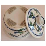 LR - Set of 3 Hand-Painted Ceramic Kitchen Items with Blue Floral Motif