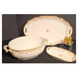 K - Antique CH Field Haviland Limoges Porcelain Serving Set with Gold Trim - 4 Pieces