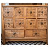 UBR - Carved Wood Apothecary Cabinet with 9 Drawers and Open Shelf