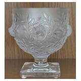 MB - Lalique Elisabeth Frosted Crystal Vase with Bird and Leaf Motif