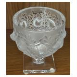 MB - Lalique Elisabeth Frosted Crystal Vase with Bird and Leaf Motif