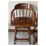 LL  - Set of 3 Wooden Vintage Barstools with Spindle Backs and Brass Footrests