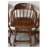 LL  - Set of 3 Wooden Vintage Barstools with Spindle Backs and Brass Footrests