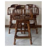 LL  - Set of 3 Wooden Vintage Barstools with Spindle Backs and Brass Footrests