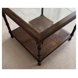 MB - Vintage Glass Top Coffee Table with Caned Shelf