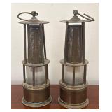MB - Pair of Antique Brass Miner Lamps