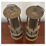 MB - Pair of Antique Brass Miner Lamps