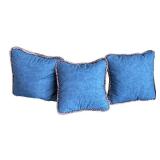LR - Set of 5 Assorted Accent Pillows with Blue Fringe and Patterned Design