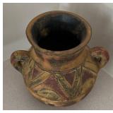 LL  - Vintage 6-Inch Earthenware Vase with Hand-Painted Geometric Design