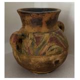 LL  - Vintage 6-Inch Earthenware Vase with Hand-Painted Geometric Design