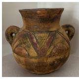 LL  - Vintage 6-Inch Earthenware Vase with Hand-Painted Geometric Design