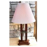 LL  - Vintage Wooden Shuttle Lamp with Pleated Shade