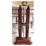 LL  - Vintage Wooden Shuttle Lamp with Pleated Shade