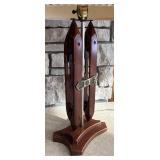 LL  - Vintage Wooden Shuttle Lamp with Pleated Shade